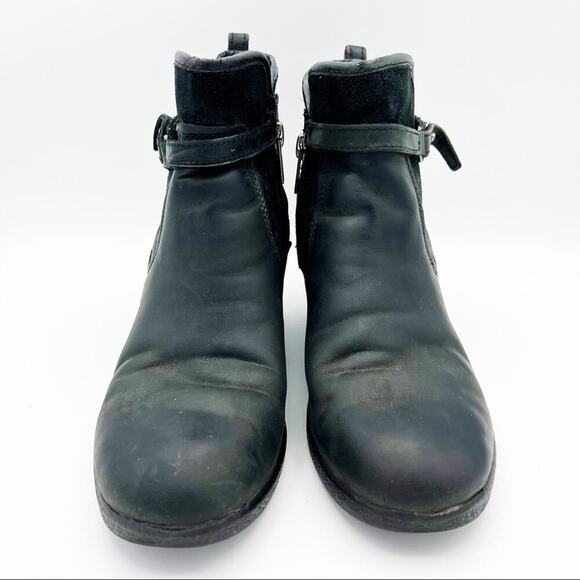 Ugg Emalie Moto Buckle Wedge Leather Lined Heels Boots Shoes Bootie - Picture 10 of 14